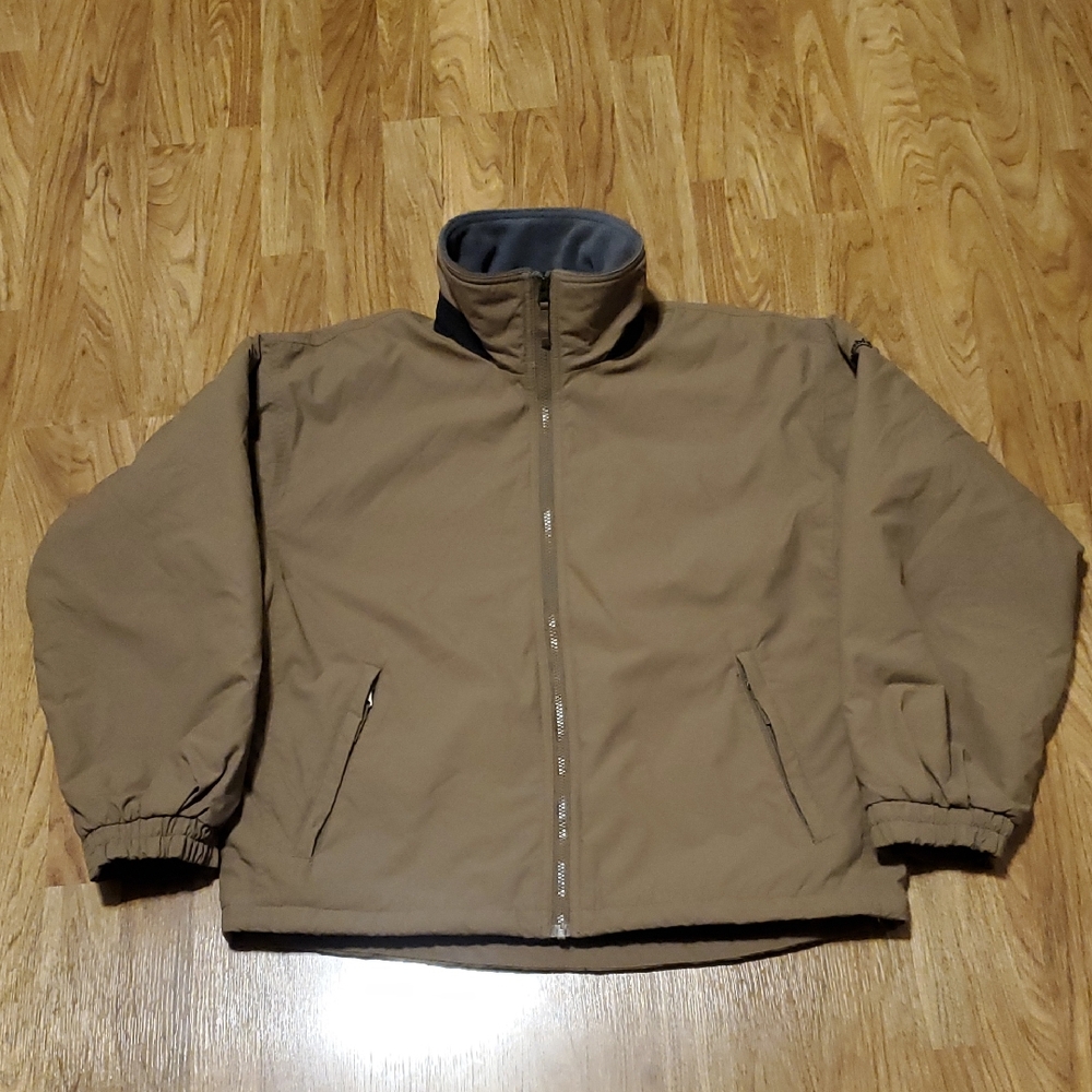 Columbia Softshell Jacket Fleece Lined Mens Size M Tan With Black & Gray Trim